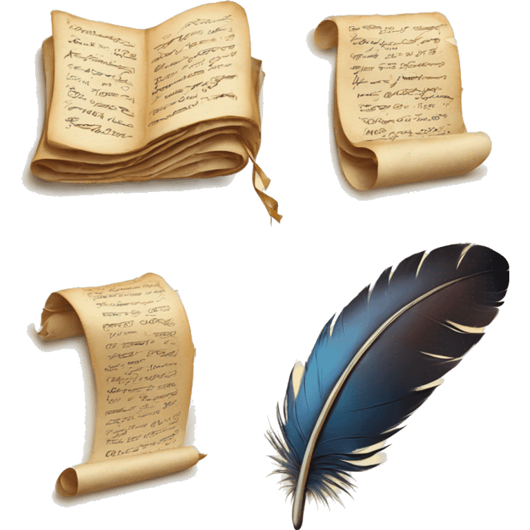 a feather quill and an open SCROLL emoji