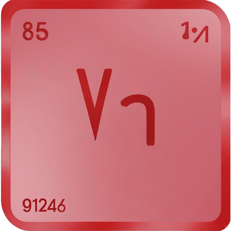 element from periodic table, red background, V symbol (center), Vanadium name (below symbol), 23 atomic number (upper left corner), 50.94 mass (below name)) emoji