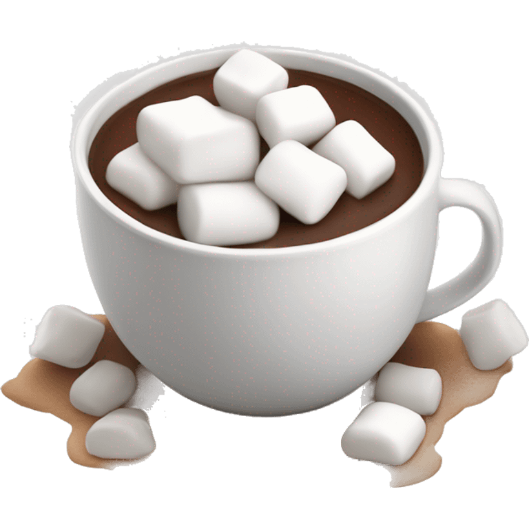 small pile of realistic white marshmallows isolated with bottom half soaked in hot chocolate. emoji