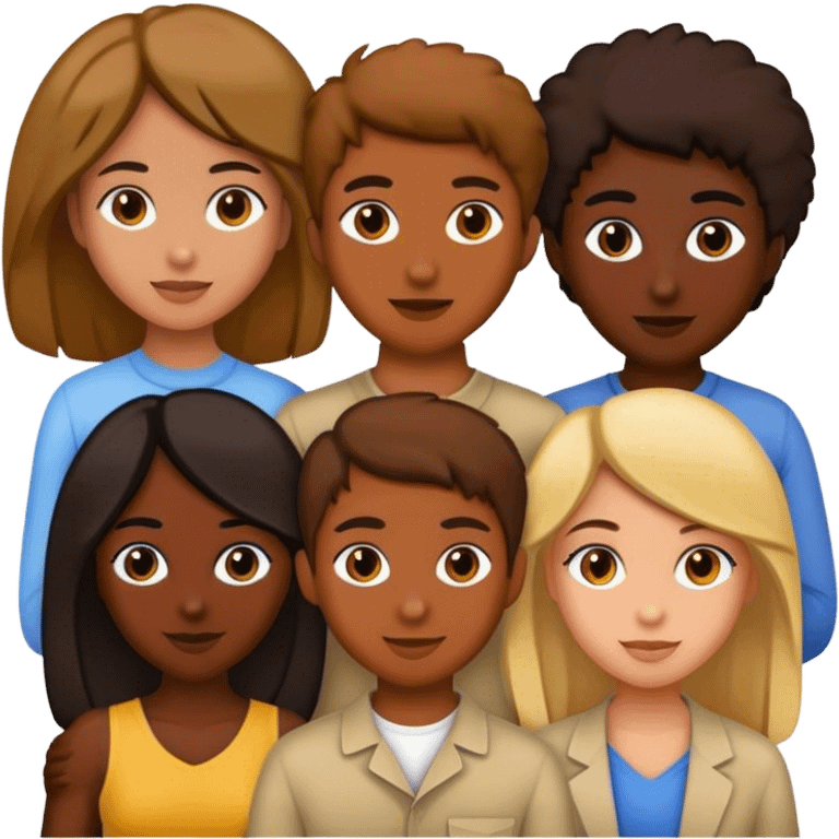 4 bestfriends, 1 south adian girl, 1 Egyptian boy, persian girl, 1 moroccan boy , 1 black boy emoji