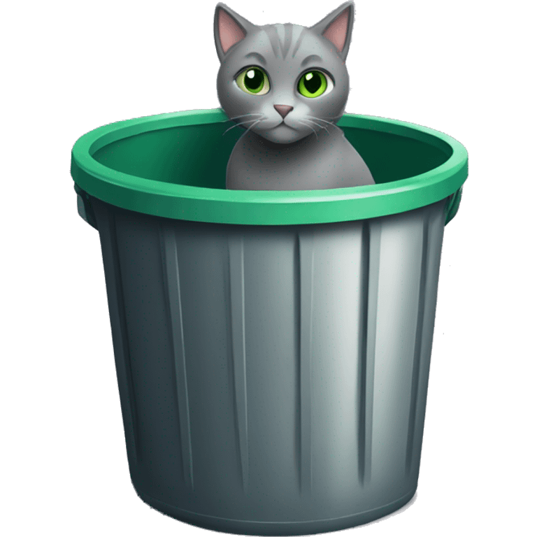 Grey cat with green eyes in trashcan emoji