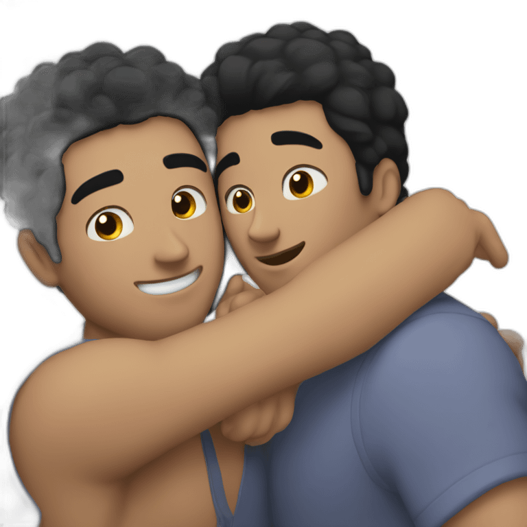 Gay hug between two men with black hair emoji