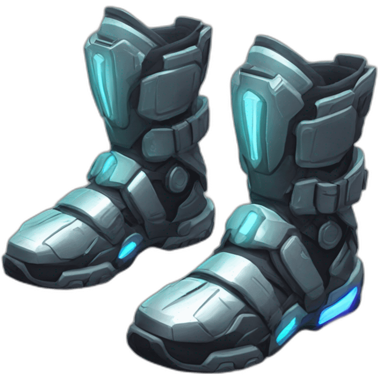 futuristic armored Omega Energy boots radiating omega energy emoji