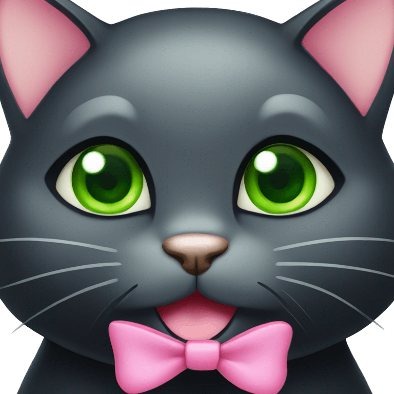 Black cat with green eyes with a pink bow around its neck  emoji