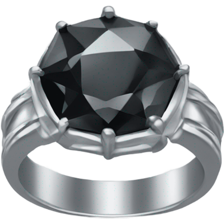 Silver ring big black diamond glows emoji