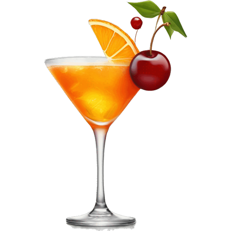 Cocktail garnished with an orange and a cherry emoji