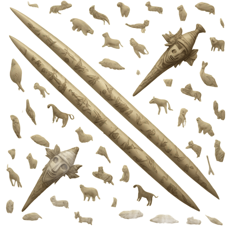 Long Ivory spear engraved with animals emoji