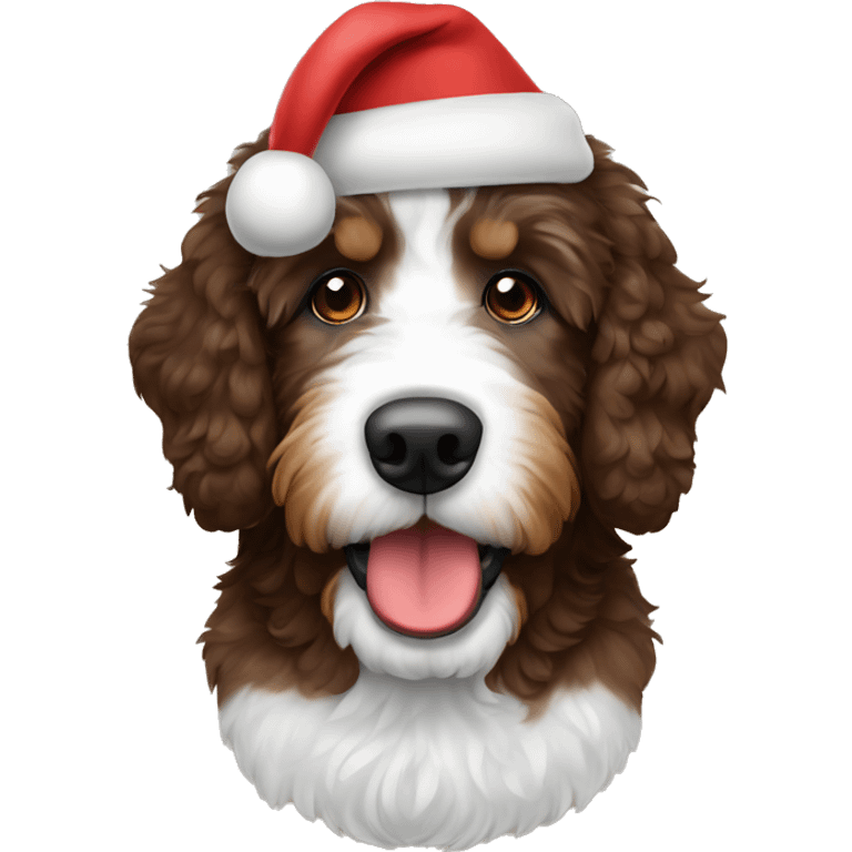 a brown bernedoodle dog wearing a santa hat  emoji