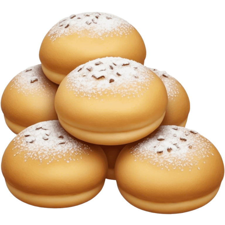 Cinematic Realistic Fritule Dessert Emoji, featuring small, fluffy dough balls dusted with powdered sugar rendered with delicate textures and warm, inviting lighting. emoji