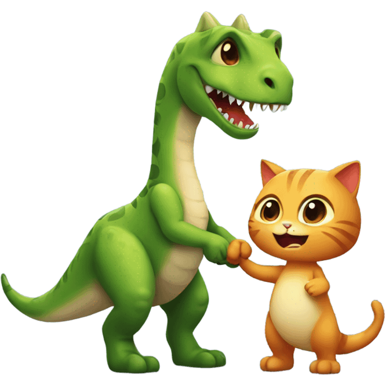 Cat and dinosaur holding hands emoji