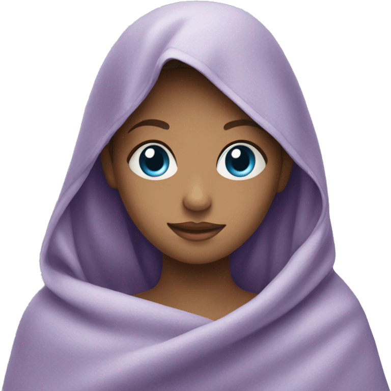 lilac blanket wrapped around young girl with blue eyes emoji