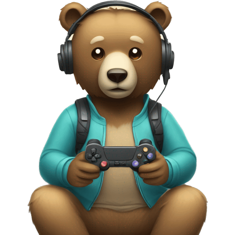 Bear wearing a headset playing video games emoji