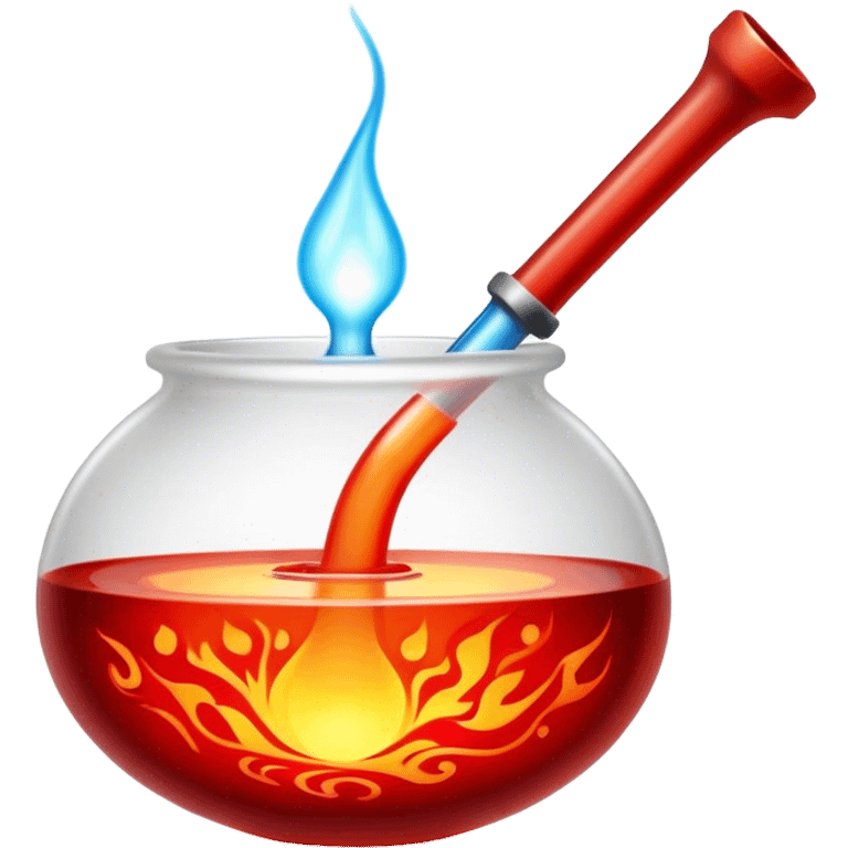 Glassblowing and casting icon, molten glass being shaped with blowpipe, glass piece in the mold, glowing red-hot surface, intricate patterns forming, minimalistic style, clean lines, transparent background. emoji