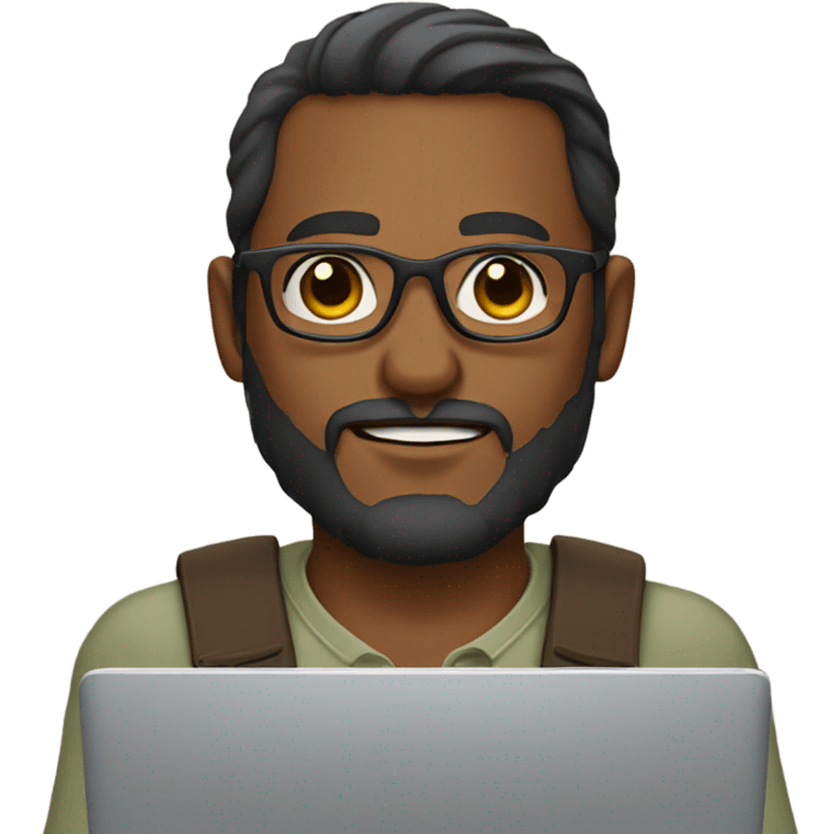 Man working on a laptop brown boy dark skin with glasses and beard emoji