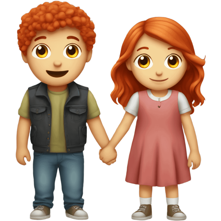 Kids boy and girl red hair holding hands cute emoji