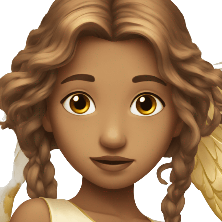 big wings, Beautiful, fairy, gold, brown, long hair emoji