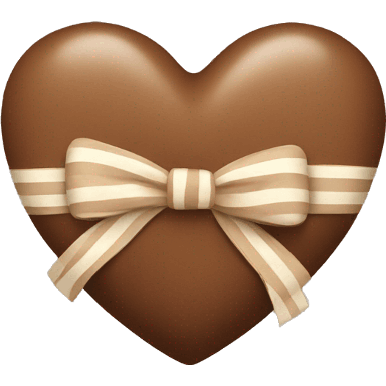 brown pastel heart with a beige striped bow emoji