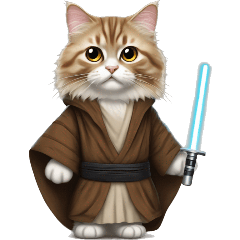 Brown with black stripes Siberian cat dressed as obi wan kenobi emoji