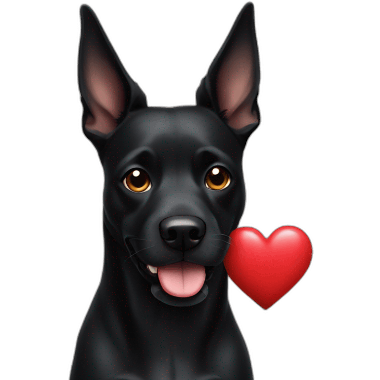 Black dog with heart emoji