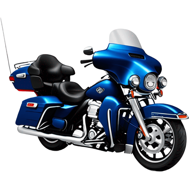 Harley Davidson Electra Glide Ultra Classic in big blue pearl and vivid black with recurve windshield and angled view emoji