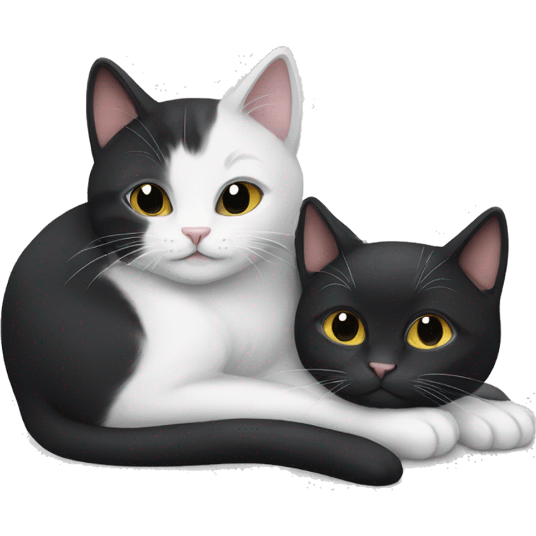 White and grey cat and black cat cuddling  emoji