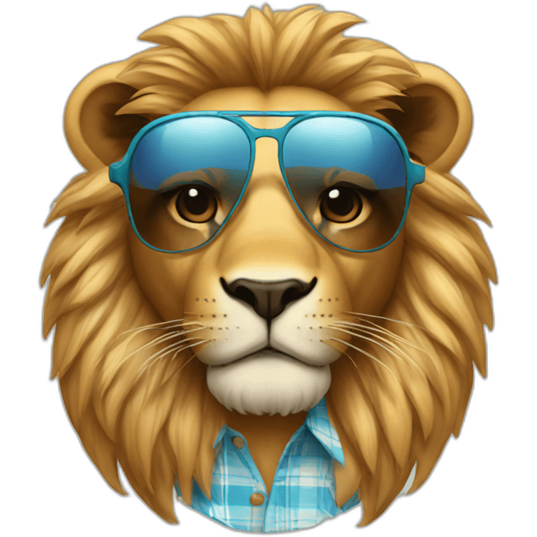 A lion wearing shades and a summer shirt  emoji