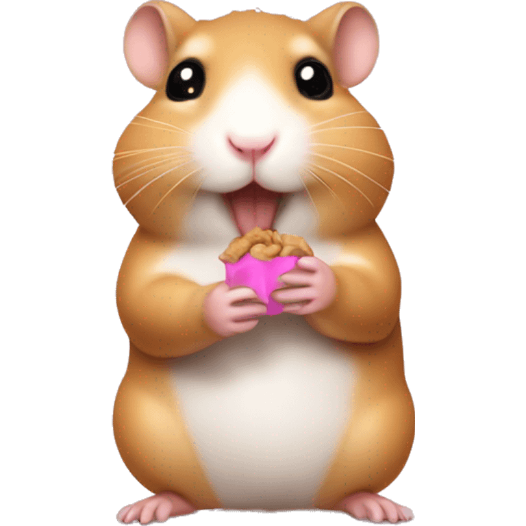 Hamster cute eating a nut wearing a pink bow  emoji