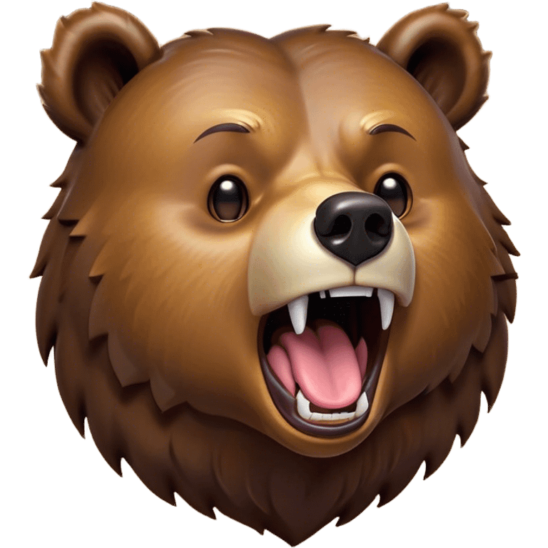 Cinematic Cute Yawning Grizzly Bear Portrait Emoji, Head tilted slightly with a dramatic, wide-open yawn, showcasing a thick, rugged deep brown fur with drooping ears, round eyes barely open in drowsy contentment, Simplified yet irresistibly adorable features, highly detailed, glowing with a soft, cozy glow, high shine, relaxed yet expressive, stylized with a touch of wild whimsy, bright and endearing, soft glowing outline, capturing the essence of a sleepy yet affectionate grizzly, so drowsy it feels like it could stretch out of the screen and curl up for a nap! emoji