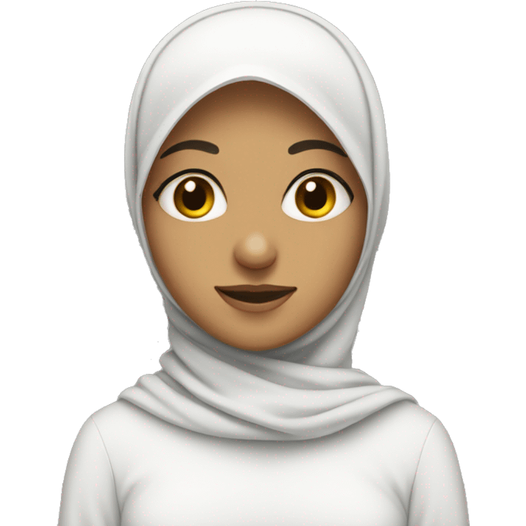 a muslim girl wearing white with a big nose emoji