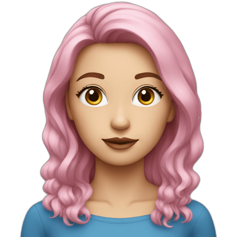 Femme ; yeux bleu ; acné ; cheveux rose emoji