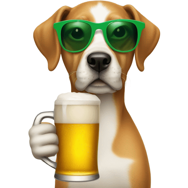 Dog holding a beer with green sunglasses  emoji