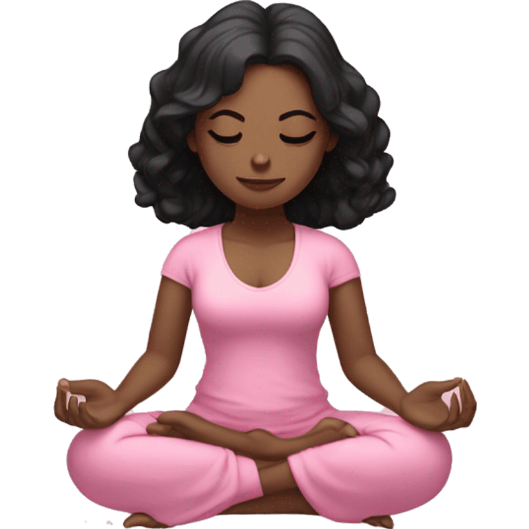 White skin black hair girl meditating with flowers wearing pink  emoji