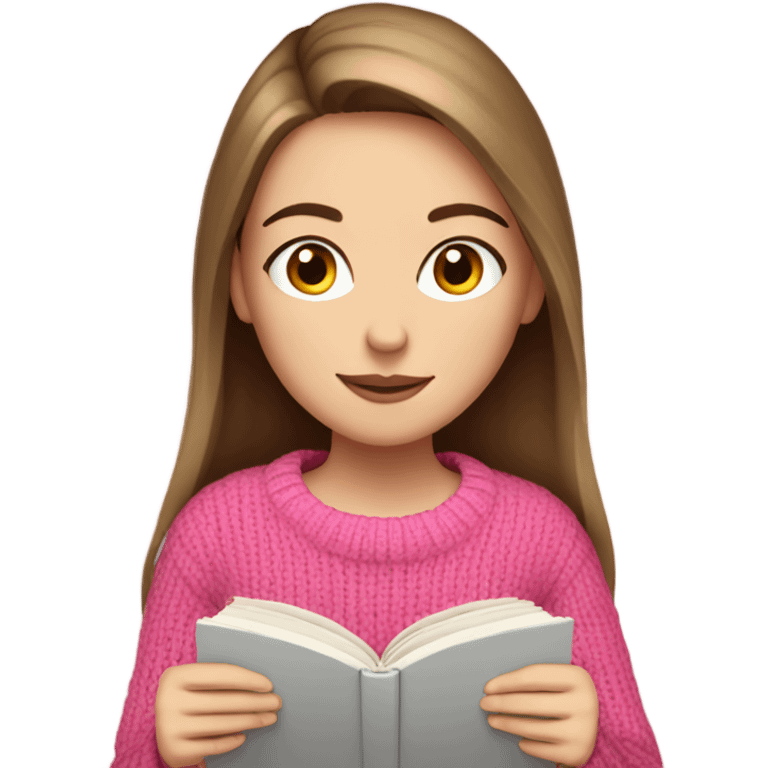 Pretty white girl with pink sweater reading cozy with brown hair  emoji