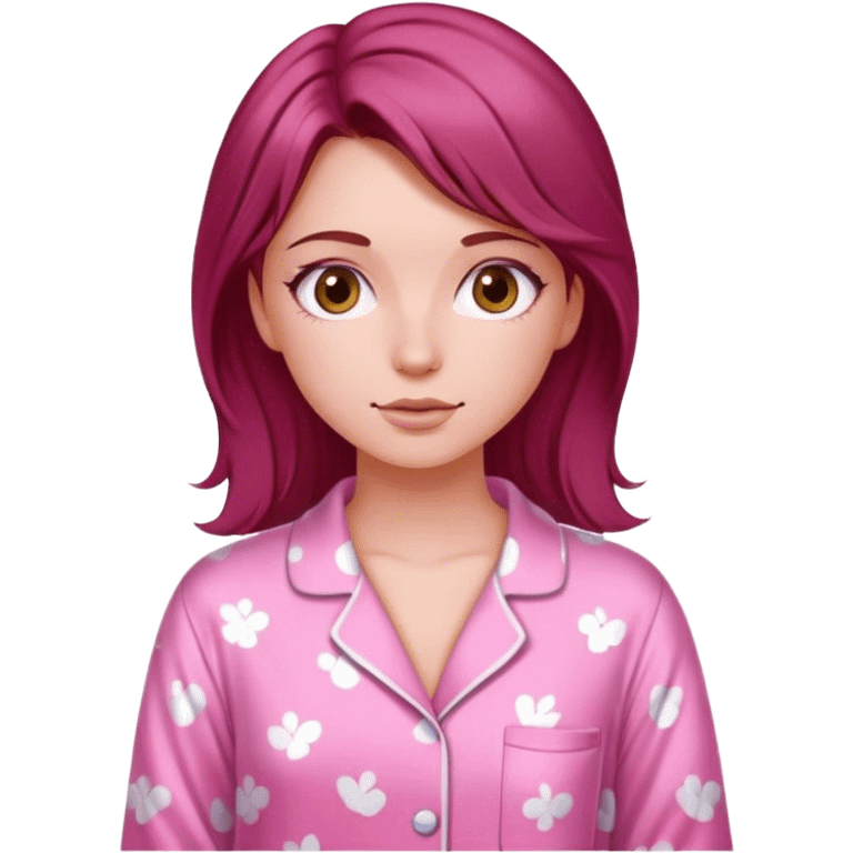 A beautiful, burgundy haired girl wearing pink pajamas emoji