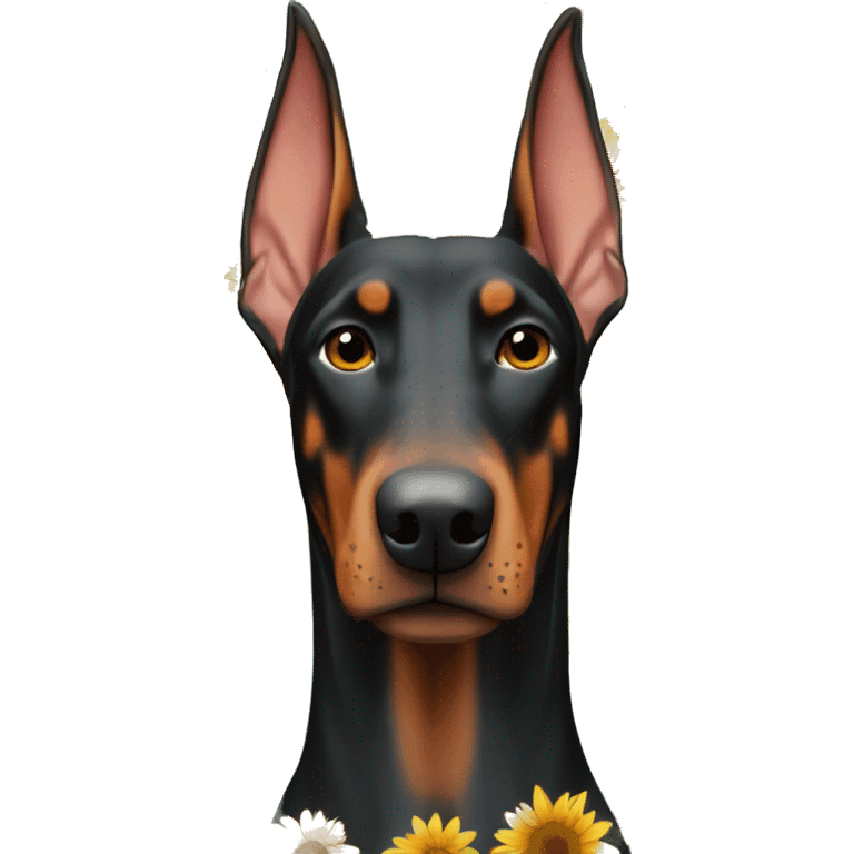 Doberman with sundlower emoji