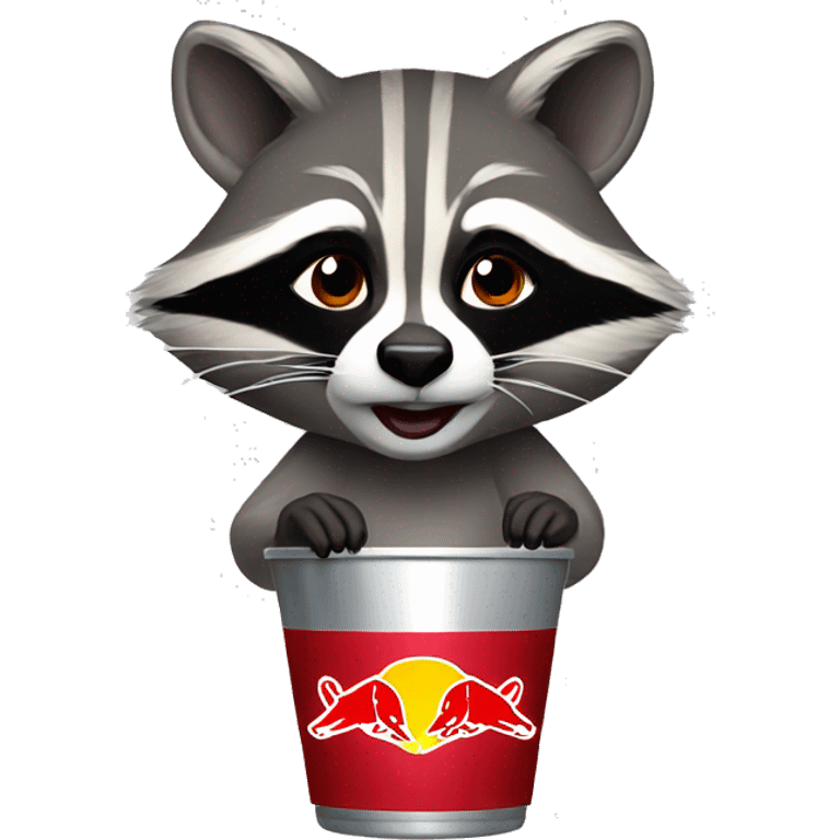 Female Racoon drinking a red Bull  emoji