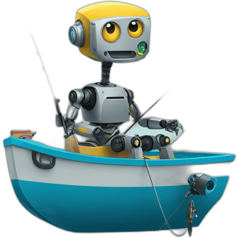 robot sit on boat with a fishing rod emoji