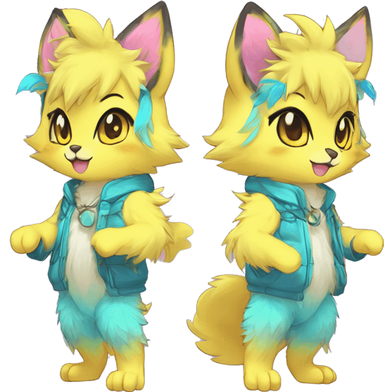 Anthro Scalie Fluffy Cool Cute Magical Shiny Colorful Neon Vibrant Colors Sparkle Kemono-style Chibi Fantasy-Animal-Fakémon-Pokémon-Hybrid Fur Sona Aesthetic Full Body emoji