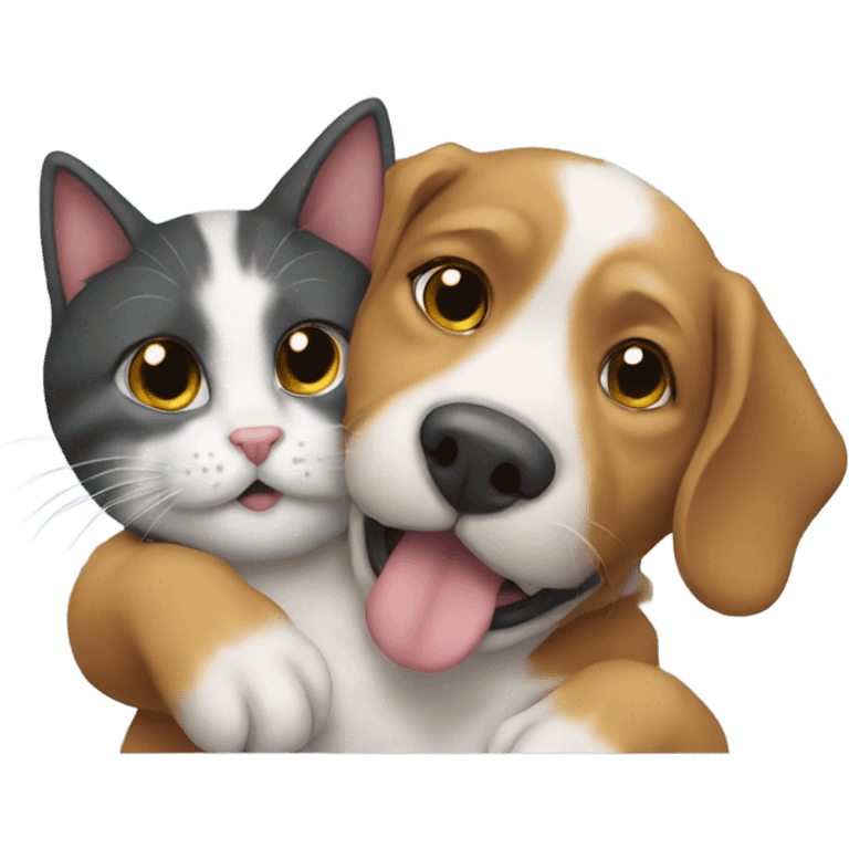 A cat and a dog cuddling  emoji