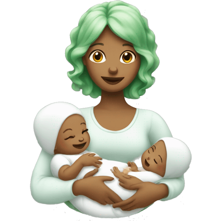 Green haired white lady holding babies  emoji