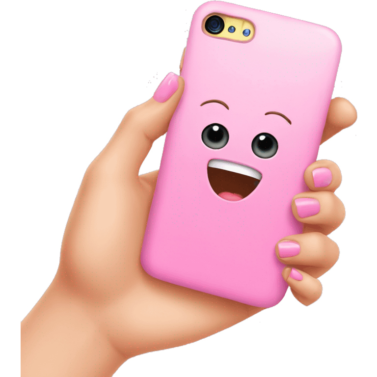 Pink nails holding phone  emoji