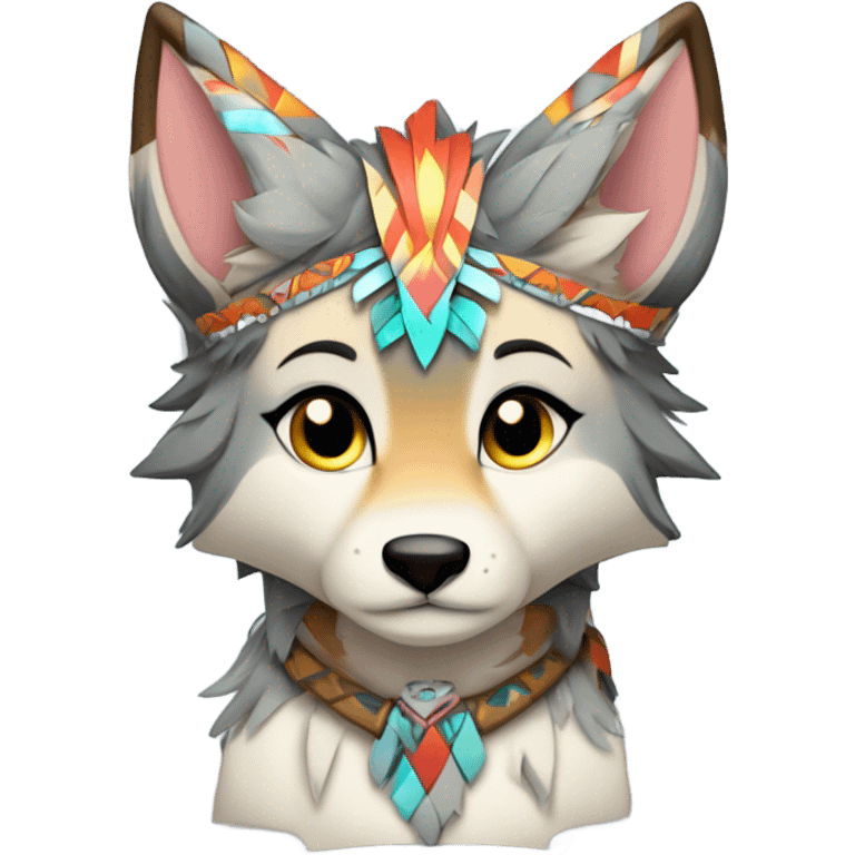 Anthro Colorful Shiny Fionbri-Falvie-sparkle-wolf-sona with tribal markings full body emoji