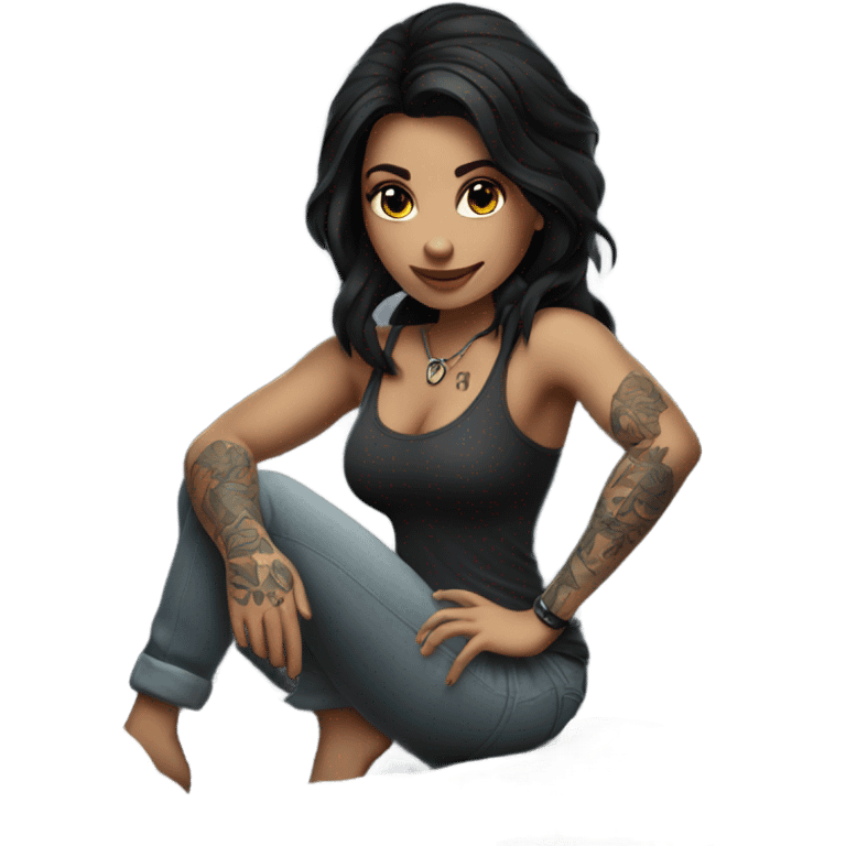 Beautiful tattooed woman dark hair climbing rocks emoji