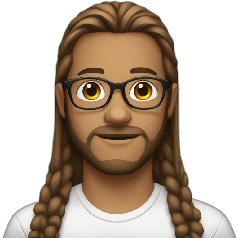 a portrait of a white teenager with glasses and brown beard with long straight brown hair emoji