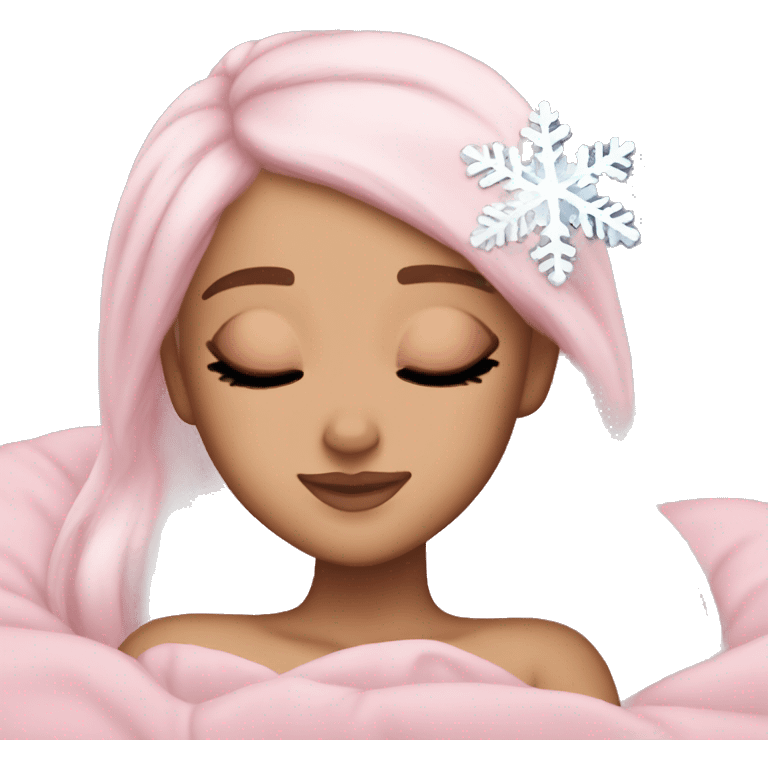 Ariana Grande sleeping light pink hair holding a snowflake emoji