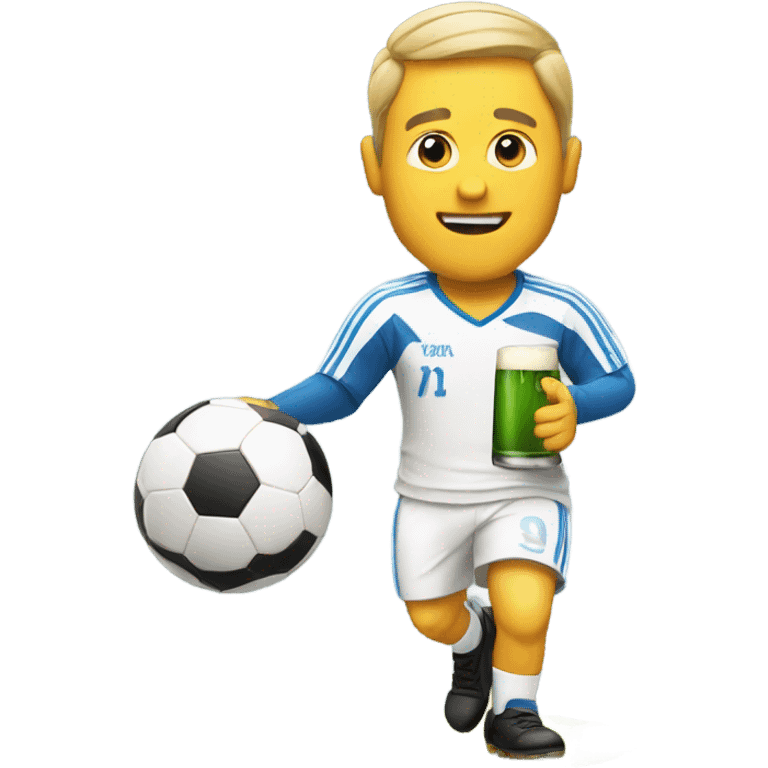 Man with beer playing soccer emoji