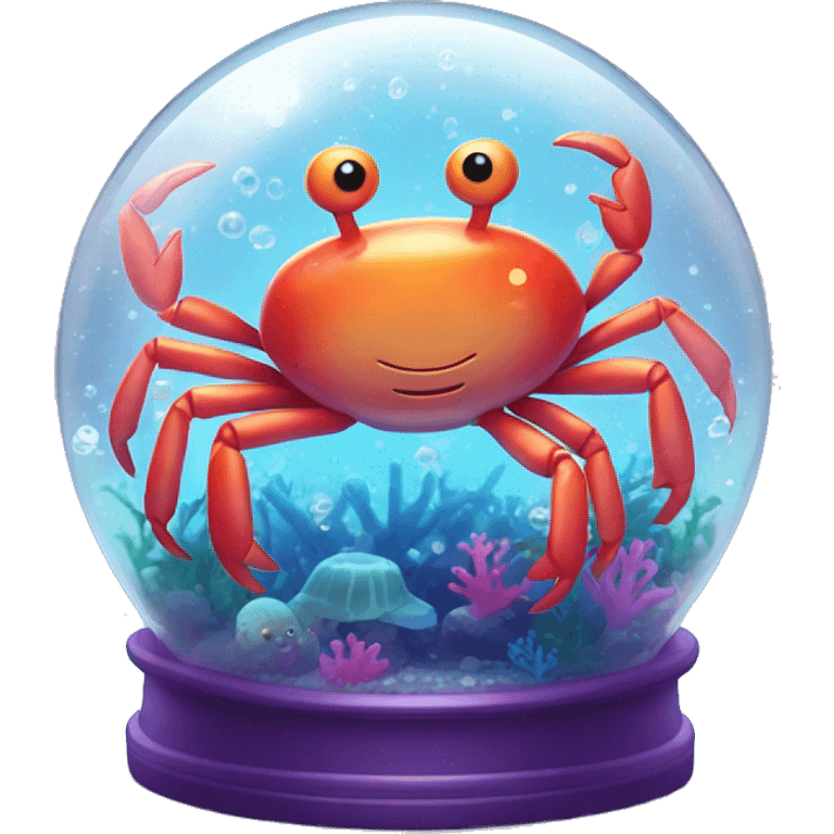 Kawaii neon crab in an under the sea snow globe  emoji