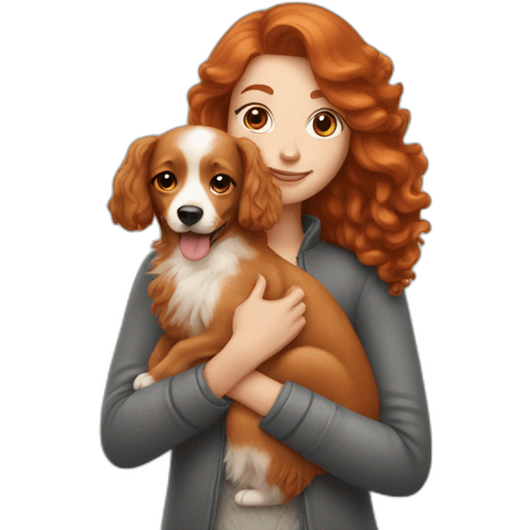 redhead woman holding fluffy caramel dog emoji