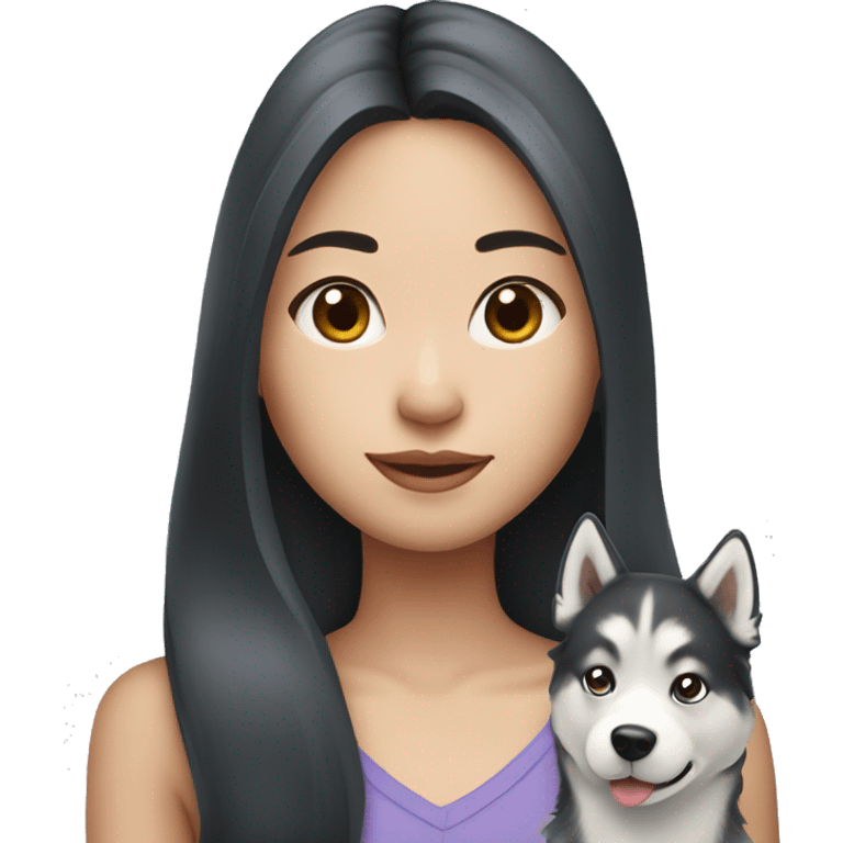 Long hair Asian Girl with husky dog emoji