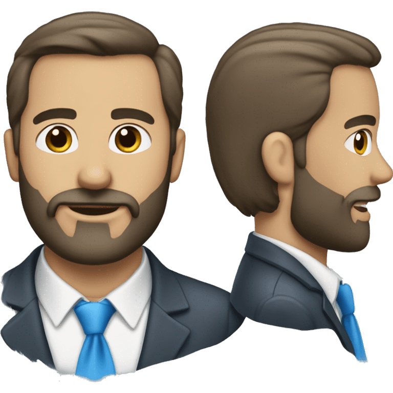 Hombre con barba y corbata azul saludando  emoji